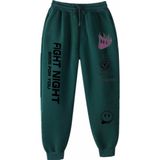 Punix Punıx Büyük Beden Özel Üretim Fıght Nıght Baskılı %100 Pamuk Kışlık Yeni Trend Sokak Stil Erkek Eşofman Altı - Yeşil - 14XL