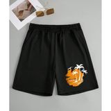 Punix Punıx Büyük Beden Palmiyeler Baskılı Ter Tutmayan Yazlık Yeni Sezon Erkek Battal Şort - 8XL - Siyah
