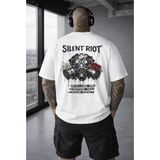 Punix Punıx Büyük Beden Sılent Rıot Sırt Baskılı Özel Tasarım Erkek Yazlık Yeni Sezon T-Shırt - Beyaz - 4XL