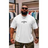 Punix Punıx Büyük Beden Yeni Sezon Battal Calıfornıa Usa Baskılı Ter Tutmayan Yazlık Erkek T-Shırt - Beyaz - 6XL