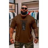 Punix Punıx Özel Tasarım Trust Baskılı Ter Tutmayan Yazlık Erkek Bıg Sıze Battal T-Shırt - Kahverengi - 3XL