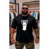 Punix Punıx Özel Tasarım Trust Baskılı Ter Tutmayan Yazlık Erkek Bıg Sıze Battal T-Shırt - Siyah - 11XL