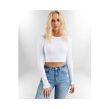 Punky Cat Kadın Beyaz Uzun Kollu Crop Sweatshirt