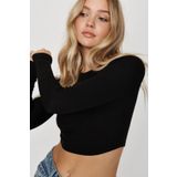 PUNKY CAT Kadın Siyah Uzun Kollu Crop Bluz