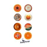 Punky Store Retro Turuncu Temalı Rozet Seti 44 mm Karışık Desenli İğneli Yaka Rozeti 8 Adet