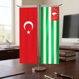 Punto Dizayn Abhazya Cumhuriyeti ve Türk Bayrağı Kırlangıç T tipi Masa Bayrak Takımı