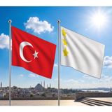 Punto Dizayn Ak Hun Imparatorluğu Bayrağı ve Alpaka Kumaş Türk Bayrağı 2'li Set 70X105CM