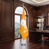 Punto Dizayn Ak Parti Turuncu Direkli - Altın Saçaklı Saten Makam Bayrağı Seti (Krom Direk)