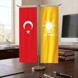 Punto Dizayn Ak Parti Turuncu ve Türk Bayrağı Kırlangıç T Tipi Masa Bayrak Takımı