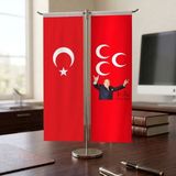 Punto Dizayn Alparslan Türkeş Üç Hilal Kırmızı Sancak ve Türk Bayrağı Kırlangıç T Tipi Masa Bayrak Takımı
