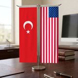 Punto Dizayn Amerika Birleşik Devletleri ve Türk Bayrağı Kırlangıç T Tipi Masa Bayrak Takımı