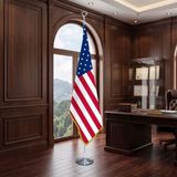 Punto Dizayn Amerika Direkli - Altın Saçaklı Saten Makam Bayrağı Seti (Krom Direk)