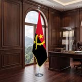 Punto Dizayn Angola Direkli - Altın Saçaklı Saten Makam Bayrağı Seti (Krom Direk)