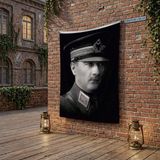 Punto Dizayn Askeri Kıyafeti ile Mustafa Kemal Atatürk poster Bayrak Raşel Kumaş 100x150 cm ATA44