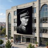 Punto Dizayn Askeri Kıyafeti ile Mustafa Kemal Atatürk Poster Bayrak Raşel Kumaş 6x9 Metre ATA44