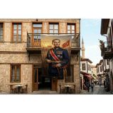 Punto Dizayn Askeri Üniformalı Atatürk Portresi Poster Bayrak Premium Raşel Kumaş 300X450CM ATA75