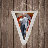 Punto Dizayn Atatürk Baston ve Fotor Şapkasiyla Beyaz Saçaklı Üçgen Flama Bayrak Hatıra Flama ATA74