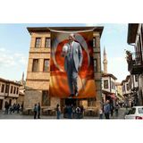 Punto Dizayn Atatürk Baston ve Fotor Şapkasiyla Poster Bayrak Premium Raşel Kumaş ATA74