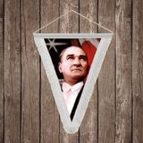 Punto Dizayn Ay Yıldızlı Bayrak Atatürk Portresi Beyaz Saçaklı Üçgen Flama Bayrak Hatıra Flama ATA15
