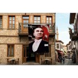 Punto Dizayn Ay Yıldızlı Bayrak Atatürk Portresi Poster Bayrak Premium Raşel Kumaş 300X450CM ATA15