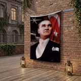 Punto Dizayn Ay Yıldızlı Bayrak Atatürk Portresi poster Bayrak Raşel Kumaş 100x150 cm ATA15