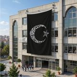 Punto Dizayn Ay Yıldızlı Besmele ve Kelime-I Tevhid Bayrağı 140GR Premium Raşel Kumaş 6x9 Metre