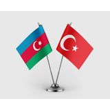 Punto Dizayn Azerbaycan Bayrağı ve Türk Bayrağı Ikili Saten Masa Bayrağı Takımı