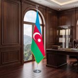 Punto Dizayn Azerbaycan Cumhuriyeti Direkli - Altın Saçaklı Saten Makam Bayrağı Seti (Krom Direk)