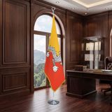 Punto Dizayn Bhutan Direkli - Altın Saçaklı Saten Makam Bayrağı Seti (Krom Direk)