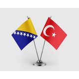 Punto Dizayn Bosna Hersek Bayrağı Türk Bayrağı Ikili Saten Masa Bayrağı Takımı