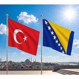 Punto Dizayn Bosna Hersek Bayrağı ve Alpaka Kumaş Türk Bayrağı 2'li Set 70X105CM