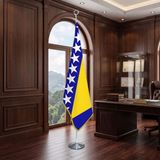 Punto Dizayn Bosna Hersek Direkli - Altın Saçaklı Saten Makam Bayrağı Seti (Krom Direk)