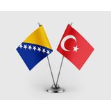 Punto Dizayn Bosna Hersek ve Türkiye Bayrağı Ikili Saten Masa Bayrağı Takımı