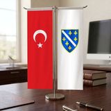 Punto Dizayn Bosna Hersek ve Türkiye Bayrağı Kırlangıç T Tipi Masa Bayrak Takımı