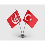 Punto Dizayn Bozkurt Hilal Kırmızı Sancak Bayrak Mhp ve Türk Bayrağı Ikili Saten Masa Bayrağı Takımı