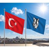 Punto Dizayn Bozkurt Mavi Bayrağı ve Alpaka Kumaş Türk Bayrağı 2'li Set 70X105CM
