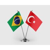 Punto Dizayn Brezilya Bayrağı ve Türk Bayrağı Ikili Saten Masa Bayrağı Takımı