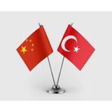 Punto Dizayn Çin Bayrağı ve Türk Bayrağı Ikili Saten Masa Bayrağı Takımı