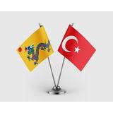 Punto Dizayn Çin Hanedanı Bayrağı ve Türk Bayrağı Ikili Saten Masa Bayrağı Takımı