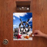 Punto Dizayn Deniz Yıldızı - Gemi Dümeni - Kum - Mav Tasarımı 240 Parça Ahşap Puzzle Ahşap Kutuda PD00084