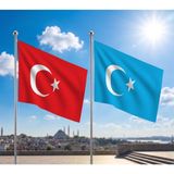 Punto Dizayn Doğu Türkistan Bayrağı ve Alpaka Kumaş Türk Bayrağı 2'li Set 70X105CM