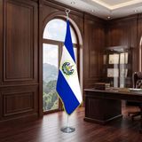 Punto Dizayn El Salvador Direkli - Altın Saçaklı Saten Makam Bayrağı Seti (Krom Direk)