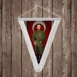 Punto Dizayn Elinde Bastonu Ile Üniformalı Mustafa Kemal Atatürk Beyaz Saçaklı Üçgen Flama Bayrak Hatıra Flama ATA62