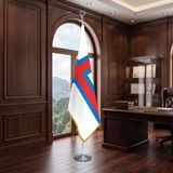 Punto Dizayn Faroe Adaları Direkli - Altın Saçaklı Saten Makam Bayrağı Seti (Krom Direk)