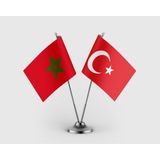 Punto Dizayn Fas ve Türkiye Bayrağı Ikili Saten Masa Bayrağı Takımı