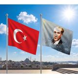 Punto Dizayn Gazi Mustafa Kemal Atatürk Bayrağı ve Alpaka Kumaş Türk Bayrağı 2'li Set 70X105CM