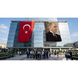 Punto Dizayn Gazi Mustafa Kemal Atatürk Yan Portre Bayrak ve Türk Bayrağı Premium Raşel Kumaş 2'li Set 10X15 Metre ATA58