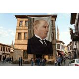 Punto Dizayn Gazi Mustafa Kemal Atatürk Yan Portre Poster Bayrak Premium Raşel Kumaş ATA58