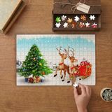 Punto Dizayn Geyikler - Yılbaşı Ağacı Tasarımı 240 Parça Ahşap Puzzle Ahşap Kutuda MPY10289