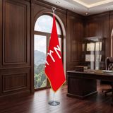 Punto Dizayn Göktürkçe Türk Yazılı Kırmızı Direkli - Altın Saçaklı Saten Makam Bayrağı Seti (Krom Direk)
